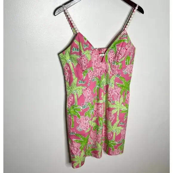 Vintage Lilly Pulitzer Sleeveless Mini Dress Women 8 Pink Elephant Print - Picture 3 of 8